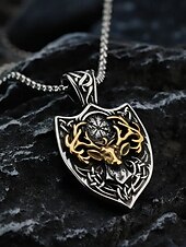 رخيصةأون مجوهرات رجالية-قلادة على شكل رأس غزال فايكنج من الفولاذ المقاوم للصدأ للرجال بتصميم درع، مجوهرات تميمة نورسية سلتيك كهدية عيد الميلاد والحفلات والارتداء اليومي