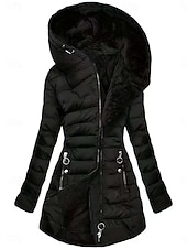 preiswerte Wintermäntel-Damen Parka Bequem Atmungsaktiv Reißverschluss Tasche Lässig Einfach Urlaub Straße Lässig Alltagskleidung Reisverschluss Lang Mit Kapuze Normale Passform Langarm Oberbekleidung Schwarz Armeegrün