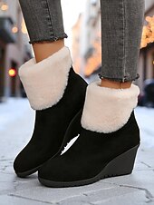 abordables Botas de nieve e invierno-Mujer Botas Botas de nieve Trabajo Diario Botines Botines Cremallera Tacón Cuña Dedo redondo Felpa Ante Sintético Cremallera Negro