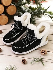 olcso Női karácsonyi cipők-Női Csizmák Hócipők Fűzős csizmák Téli csizma Karácsony Napi Gyapjú bélelt Csizmák Bokacsizmák Lapos Kerek orrú Alkalmi Műszőrme Ruhaanyag Papucs Fekete Rózsaszín Piros