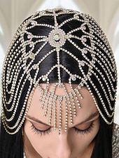 economico Accessori per Mascherata-copricapo da donna in cristallo stile Gatsby anni '20 - cerchietto vintage in strass stile flapper con catene per feste e cocktail in stile anni '20