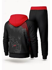 baratos Fatos de treino-Homens Moletom Agasalho de 2 peças Conjuntos de moletom Com Cordão Zip Up Animal Modelado Conjunto de roupa atlética Conjunto de roupa Conjuntos Outono Preto Vocação Exterior Viagem Leve Da Moda