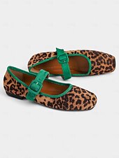 voordelige Platte damesschoenen-Mary Jane-flats met luipaardprint voor dames met fluwelen gespband – vintage stijl, perfect voor Kerstmis, feestdagen en dagelijks gebruik