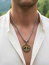 halpa Miesten korut-Miesten viikinkipuu-riipuskaulakoru - metalliseos, vintage-kultaa ja -hopeaa, pohjoismaisesta tyylistä inspiroitunut, täydellinen lahja luonnon ystäville, rentoon ja juhlavaan tilaisuuteen