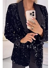 preiswerte Blazer &amp; Anzüge-Damen Blazer Freizeitjacke Bequem Pailletten Mode Lässig Einfarbig Party Straße Alltagskleidung Ausgehen Regulär Gekerbtes Revers Normale Passform Langarm Oberbekleidung Blau Schwarz Rote Herbst