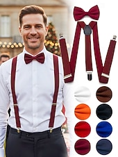 billiga Bröllop ACC-Herrset med hängslen och fluga i polyester, flera färger, perfekt för jul och formella evenemang