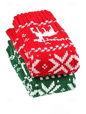 billiga Damhandskar-Stickade fingerlösa julvantar för kvinnor, röda och vita Fair Isle-renmönster, julvantar för vinterfester och festliga evenemang