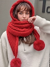 رخيصةأون قبعات نسائية-وشاح نسائي محبوك بغطاء للرأس لعيد الميلاد - مبطن بالصوف المريح، مع تفاصيل بوم بوم، وخيارات متعددة الألوان لأزياء الشتاء، مثالي كهدية في العطلات والأنشطة الخارجية