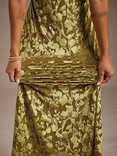 voordelige Bloemenjurk-dames maxi-jurk a-lijn jurk fluweel elegant feest bruiloft gast bloemen blad halve mouw v-hals smaragdgroen lente herfst winter