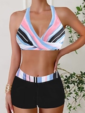 cheap Tankinis-Women's Swimwear 2 Piece Shorts Swimsuit Backless Vacation Beach Wear Geometic V Neck Sleeveless Bathing Suits