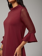 economico camicie, top e camicette-camicetta da donna in chiffon elasticizzato rosso natalizio, patchwork, manica 3/4, scollo a barca, primavera autunno