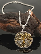 halpa Miesten korut-Miesten viikinkipuu-riipuskaulakoru - metalliseos, vintage-kultaa ja -hopeaa, pohjoismaisesta tyylistä inspiroitunut, täydellinen lahja luonnon ystäville, rentoon ja juhlavaan tilaisuuteen