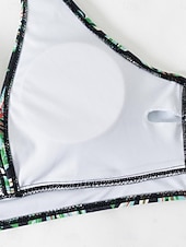 tanie 3-częściowy zestaw bikini-Damskie Stroje kąpielowe Bikini Trzyczęściowy Krótkie spodnie Kostium kąpielowy Szczupła Odkryte plecy Urlop Stroje plażowe Kwiaty Liście W serek Bez rękawów Kostiumy kąpielowe