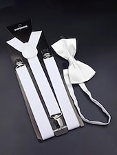 billiga Bröllop ACC-Herrset med hängslen och fluga i polyester, flera färger, perfekt för jul och formella evenemang