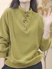 preiswerte Einfache Kapuzenpullover-Damen Pullover Sweatshirt Knöpfe Einfach Lässig Langarm Rollkragen Normale Oberteile Straße Alltagskleidung Schwarz Weiß Rote Purpur Grün Herbst Winter