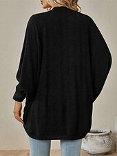 preiswerte Offene Frontstrickjacke-Damen Pullover Strickjacke Elegant Mode Niedlich Einfarbig V Ausschnitt Patchwork Gestrickt Langarm Normale Oberteile Stricken Outdoor Heim Arbeit Blau Schwarz Herbst Winter