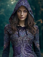 economico Top Viking-Per donna Felpa con cappuccio Patchwork Stampato Tasca Frontale Grafico Paisley Vintage Casual Boho Manica Lunga Con Cappuccio Top Regolari Streetwear Abbigliamento Quotidiano Viola chiaro Viola Cachi