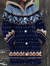 cheap 3D Cardigan-Women's Sweater Cardigan Elegant Fashion Streetwear Graphic Striped Hooded Pocket Knitted Print Long Sleeve Regular Tops Knit Outdoor Daily Weekend Navy Blue Blue Fall Winter