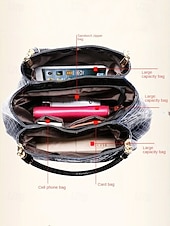 billiga Hand- och toteväskor-Damhandväska i konstläder med krokodilprägling, julklar, finns i rött, blått och svart – snygg vinteraxelväska med justerbar rem och gulddetaljer