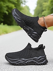 billige Sneakers til kvinner-Knallrøde slip-on-sko til dame med pustende strikk – lette og komfortable joggesko for hverdagsaktiviteter, reiser og uformelle utflukter