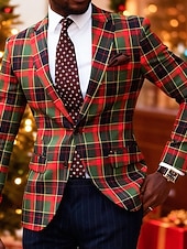 levne Pánské klasické blejzry-Pánské Blejzr Vánoční sako Vánoce Obchod Koktejlový večírek Módní Na běžné nošení Jaro Podzim Polyester Pléd Kapsy Knoflíky Pohodlné Jednořadé Blejzr Tmavě červená Rubínově červená