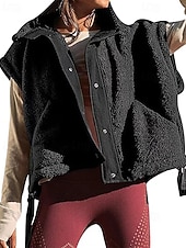 economico Gilet-Per donna Gilet in pile Gilet Caldo Confortevole Tasca Bottoni Casual Tinta unica Vacanza Streetwear Casuale Abbigliamento quotidiano Regolare Collo ripiegato Vestibilità regolare Senza Maniche