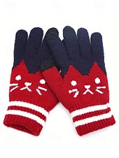 abordables Guantes de mujer-Guantes de punto para pantalla táctil para mujer, multicolor, diseño de gato, acogedor accesorio de invierno.