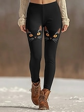  Dam Damasker Mysiga leggings Semester Vintage Etnisk Stil Fullängd Hög midja Grafisk Djur Katt Tryck Bekväm Elastisk Ledigt Dagligen Semester Svart Vår Höst Smal passform