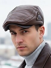preiswerte Herrenhüte-Herren-Schiebermütze aus Kunstleder, gestepptes Design mit dreieckigen Akzenten, in verschiedenen Farben erhältlich, stylisch und warm für Winter und Freizeit