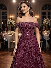 Недорогие Платья на вечер в стиле А-силуэта-А-силуэт С коротким шлейфом Вышивка бисером Вечернее платье Платье матери невесты Вечернее платье Элегантный стиль Винтаж Блестящая Без рукавов С открытыми плечами Свадьба Официальные Тюль Пайетки с