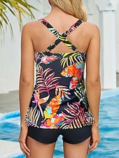 economico Tankini-Costume da bagno tankini da donna 2 pezzi pantaloni corti palma controllo pancia vita alta slinguato senza schiena vacanza in spiaggia scollatura a giro floreale senza maniche