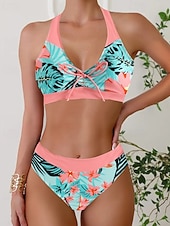 economico Tankini-Per donna Costumi da bagno Due pezzi Birichino Costume da bagno Senza schiena Vacanza Abbigliamento da Spiaggia Floreale All'americana Senza Maniche Costumi da bagno