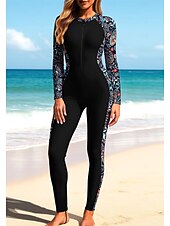 voordelige One Pieces Rash Guards-Dames Medium Uitslagbescherming Rashguard voor het hele lichaam Eendelig surfpak UV-zonbescherming Beugel UPF50+ Lange mouw Volledige behuizing Zwemkleding Romper Zwempak Rits omhoog met ingebouwde