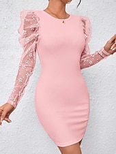 cheap Plain Dress-Women's Mini Dress Sheath Dress Modern Outdoor Vacation Going out Regular Fit Plain Long Sleeve Crew Neck Black White Pink Light Blue Spring Fall