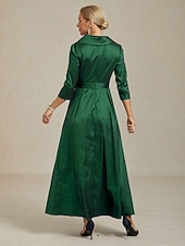  Damen Maxikleid Etui-Kleid Elegant Einfarbig Dreiviertelarm V Ausschnitt Grün