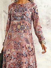 abordables Vestidos Florales Impresos-Mujer vestido largo vestido largo Vestido informal Vestido de Columpio Vestido bohemio Vintage Diario Exterior Fin de semana Ajuste regular Floral Manga Larga Cuello Barco Rosa Primavera Otoño