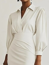 economico vestito nero midi-Per donna Abito Midi Abito aderente Abiti semi formali Ufficio Vestibilità regolare Semplice Manica Lunga Colletto a Camicia Nero Rosa Beige Grigio Primavera Autunno