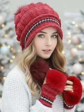 رخيصةأون قبعات نسائية-مجموعة قبعات وقفازات محبوكة لعيد الميلاد للنساء، متوفرة بألوان متعددة، مريحة وأنيقة، مثالية للأنشطة الخارجية في الشتاء وهدايا العطلات