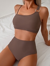 preiswerte Bikini-Sets-Damen Bikini 2-teiliges Badeanzug Frech Schlank Rückenfrei Urlaub Mode Einfarbiger Halterhals ärmellose Badeanzüge