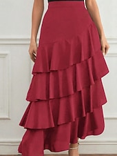 economico Gonne Formali-Per donna Elegante Moda Maxi Vita media Gonne Semplice Arricciato Inelastico Quotidiano Streetwear Vinaccia blu navy Nero Verde Estate