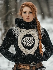 お買い得  バイキングのトップ-女性用 フェアアイルセーター ヴィンテージ 日常 カジュアル 幾何学模様 フード付き フード付き 長袖 レギュラートップス ニット 日常 祝日 ブラック ダックグレー 春 秋