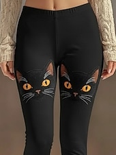  Dam Damasker Mysiga leggings Semester Vintage Etnisk Stil Fullängd Hög midja Grafisk Djur Katt Tryck Bekväm Elastisk Ledigt Dagligen Semester Svart Vår Höst Smal passform