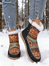 お買い得  雪と冬のブーツ-女性用エスニック柄の暖かいアンクルブーツ - カラフルなボヘミアンスタイルのフリース裏地付き冬用ブーツ、サイドジッパー付き、旅行や休暇に最適な快適なアウトドアシューズ