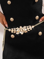 abordables Cinturón de mujer-Cadena de cintura con cristales de estrás para mujer: un accesorio dorado brillante para fiestas elegantes de Año Nuevo y bailes. &amp;eventos de baile formales