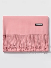 ieftine Accesorii de Crăciun-Eșarfă de Crăciun pentru femei, cu aspect de cașmir, șal de iarnă moale din imitație de cașmir cu ciucuri, eșarfă caldă de culoare uni pentru sărbători, exterior și purtare zilnică