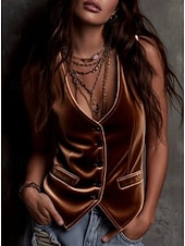 Недорогие Простой бак-Жен. Бархат Сплошной цвет Полотняное плетение Богемия Винтаж Без рукавов V-образный вырез Черный Розовый Светло-коричневый Лето Весна Осень Зима