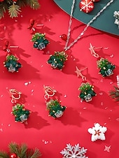 ieftine Cercel de damă-Bijuterii acrilice de Crăciun pentru femei – colier și cercei cu brad festiv și funde roșii, perfecți pentru petreceri și sărbători