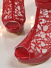 levne Peep Toe lodičky-Dámské fialové krajkové boty na platformě s otevřenou špičkou - sexy síťované kotníkové boty s přezkou na noční život a párty