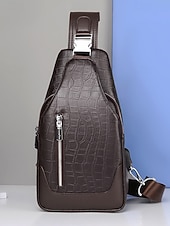 זול תיקים לגברים-תיק עור לגברים, עמיד למים ועמיד, קיבולת גדולה, דוגמת תנין אופנתית לשימוש חיצוני ויומיומי