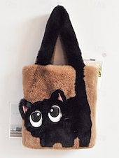 tanie Torby i torebki-damska pluszowa torba typu tote z motywem kociej buzi, dostępna w wielu kolorach, z miękkiego futerka, o uroczym i zabawnym designie, idealna na niezobowiązujące wyjścia i jako prezent